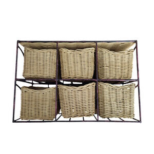 6 Wicker Storage Baskets with Metal Rack Organizer Shelf Rustic Farmhouse Decor